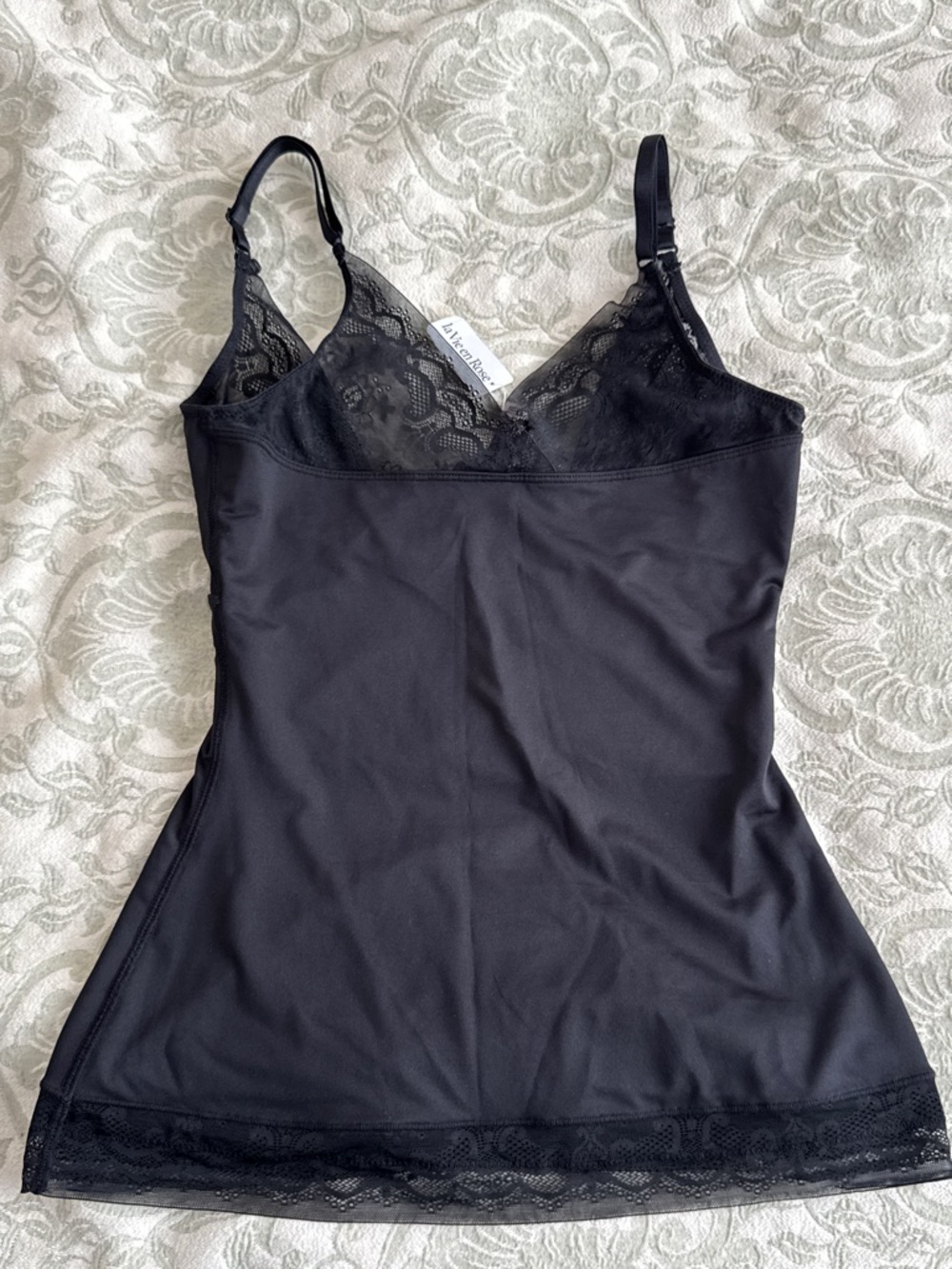 La Vie En Rose Black Lace-Trim Slip Chemise